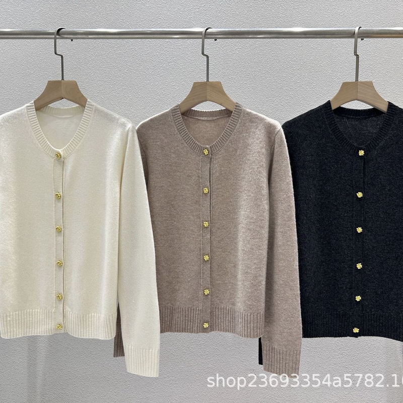 Original factory channel ~ BV knotted metal buckle cashmere knit cardigan, 100% cashmere round-neck knit cardigan