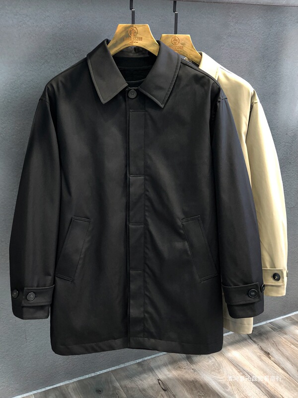 Old Money Style Light Mature Sheepskin Velvet Splicing Balmakken Windbreaker Jacket Men's Mid-Length Autum New Coat for Men