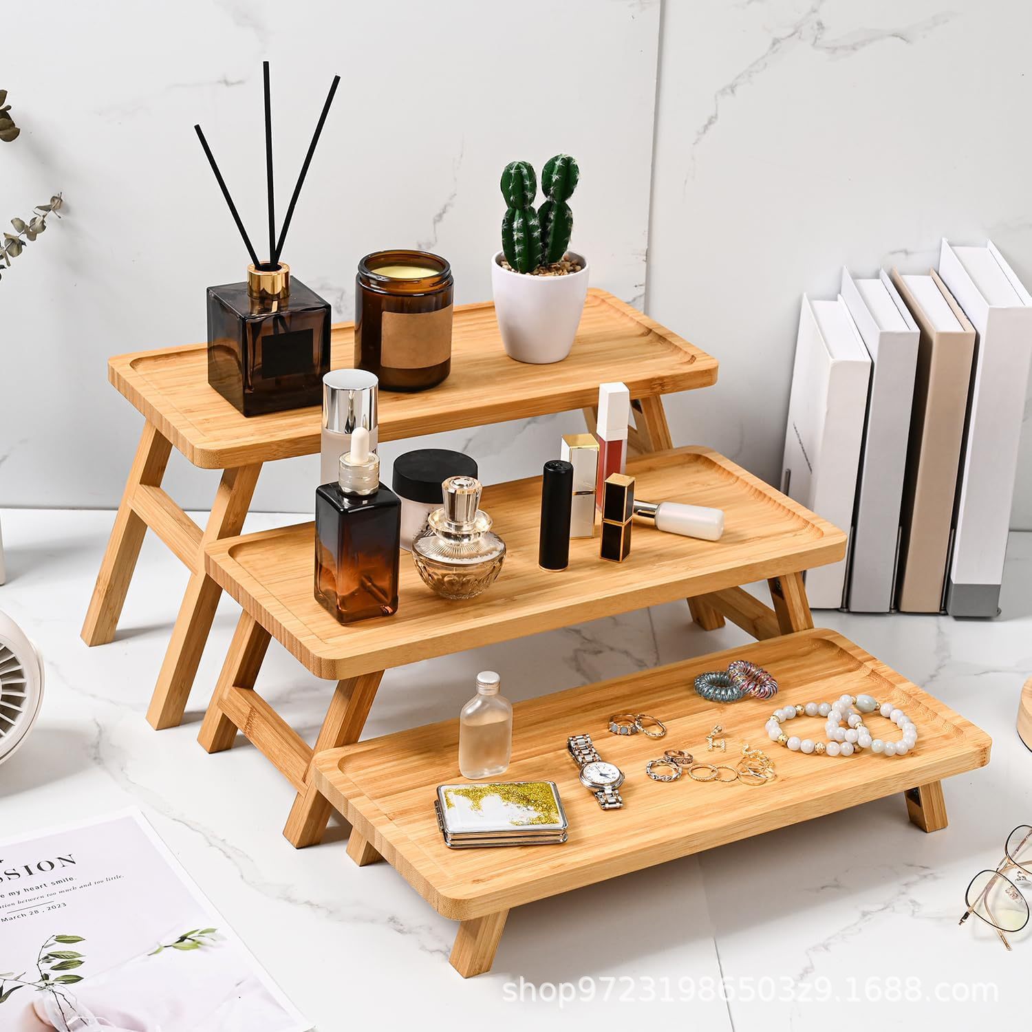 简约桌面置物架收纳架化妆品零食整理架多肉实木摆件展示架