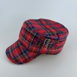 批发韩国2025年新款春秋英伦红色格纹贝雷帽平顶网红大头围蓓蕾帽