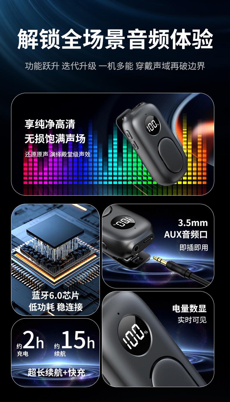 Sun Visor Bluetooth Hands-Free Headset with Built-In Speaker, Aux Audio Output, Clip-On Style, Convenient for Running