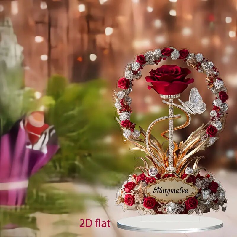 Regalo de rosa plana 2D transfronteriza Regalo de cumpleaños para esposa Regalo de rosa para mamá Colgante