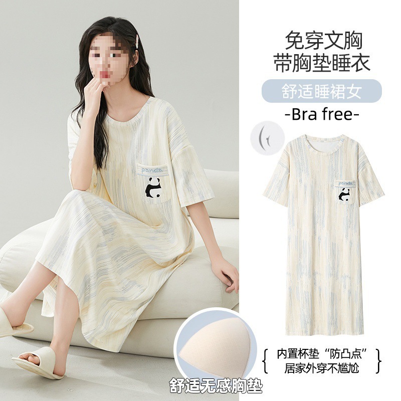 女性用ナイトガウン、夏用薄手半袖、膨らみ防止、オールインワン、大きいサイズ、胸パッド付き、屋外で着用可能、ホームウェア、コットン漫画|undefined