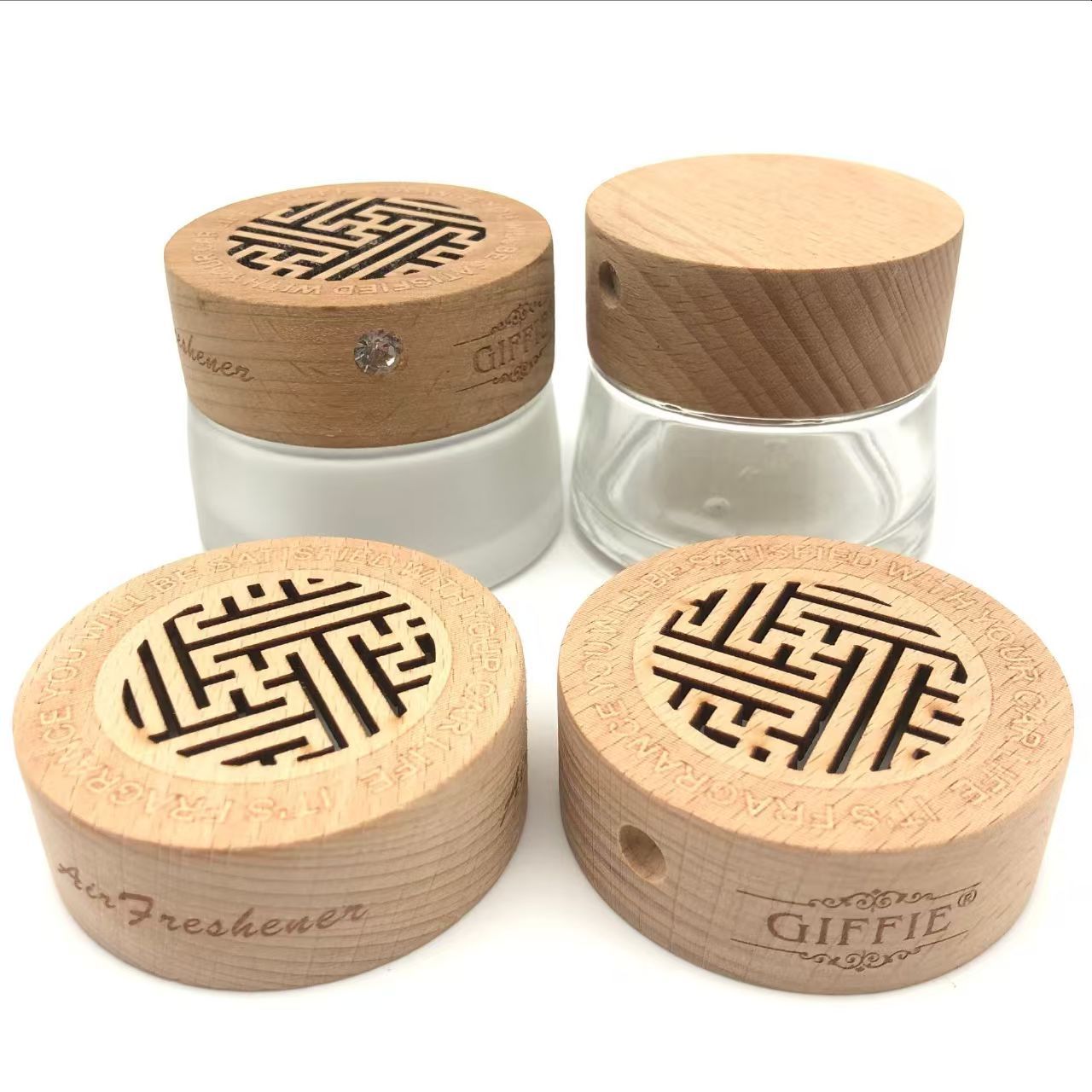 厂家直供 香薰木盖 车载香水固体香薰木座摆挂件实木竹木盖