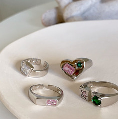 鋯石戒指飾品925銀粉鑽愛心戒指女個性小眾復古ins冷淡風時尚輕奢