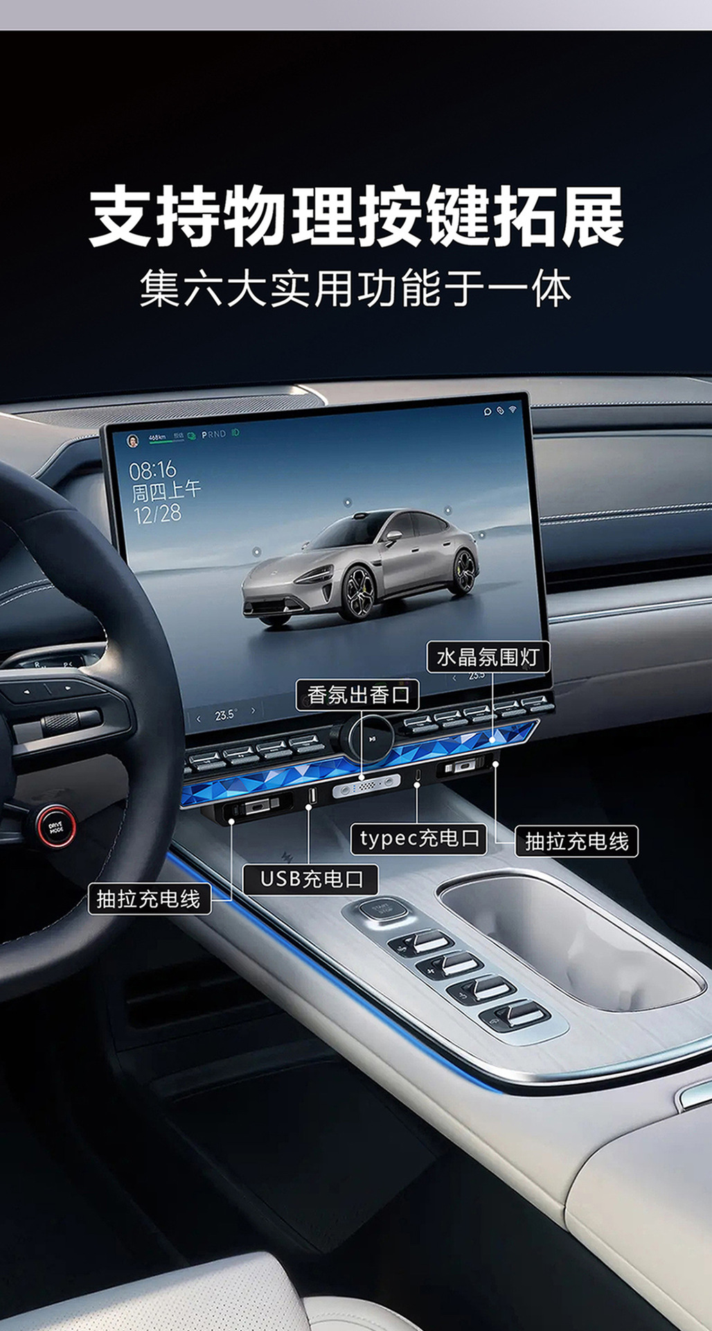 Suitable for Xiaomi's New Su7 Car Charger Docking Station Crystal Fragrance System Aromatherapy Typec Super Fast Charging