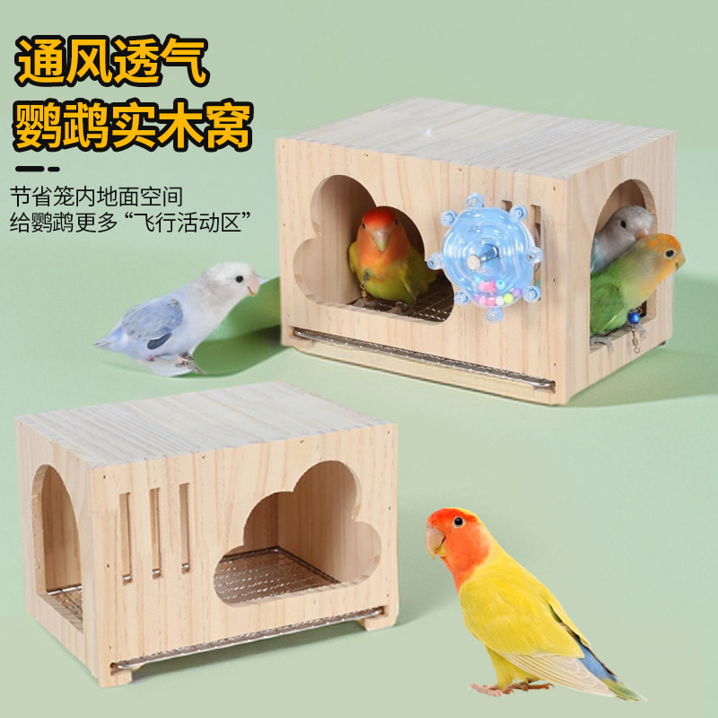 Solid Wood Bird Nest, Pine Wood Birdhouse, Wooden Bird Nest for Outdoor Use, Chinese Style Breeding Box for Budgerigars and Cockatiels, Breeding Wooden House Nest
