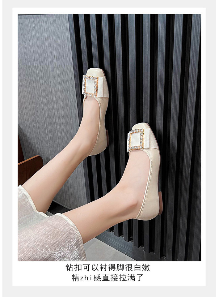 Giày búp bê nữ mũi vuông quai ngang miệng nông đính đá, đế bệt êm chân — Màu mơ, Màu đen chi tiết 20