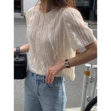 Q2R现2025韩国东大门代购夏款洋气减龄净版褶皱短袖衬衫上衣