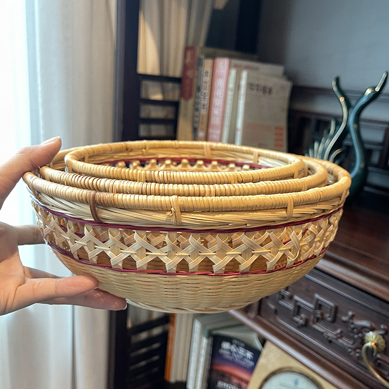 Rattan Bamboo Woven Fruit Basket Desktop Snack Storage Basket Living Room Home Handwoven Fruit Plate Bread Snack Basket
