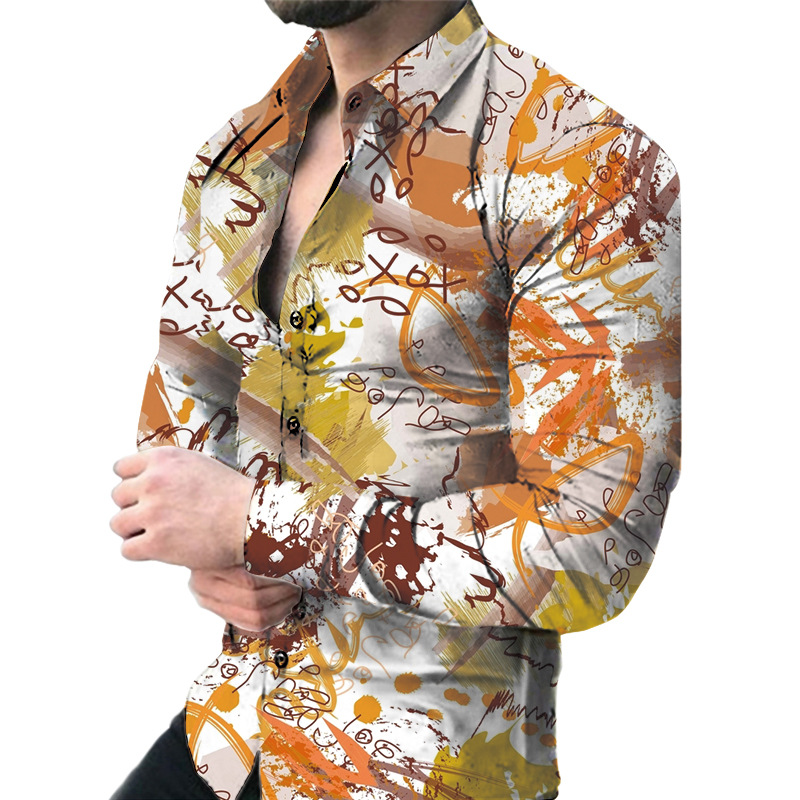 2023 comercio exterior amazon nuevos hombres de impresión digital casual de manga larga de solapa cardigan camisa delgada hombres