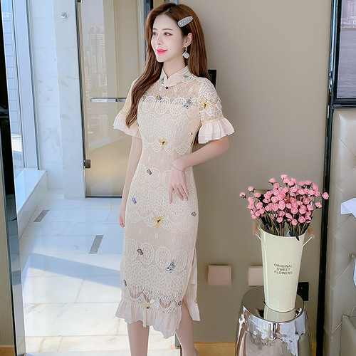 Women chinese dresses traditional oriental qipao dresses Lace cheongsam girl Chinese style dress