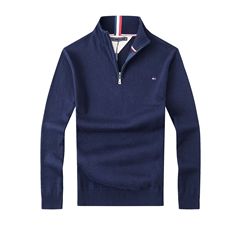 国境を越えた卸売 TOMM トミー メンズ セーター 厚みのあるスタンドカラー ジッパー プルオーバー セーター メンズ ピュアコットン 刺繍セーター