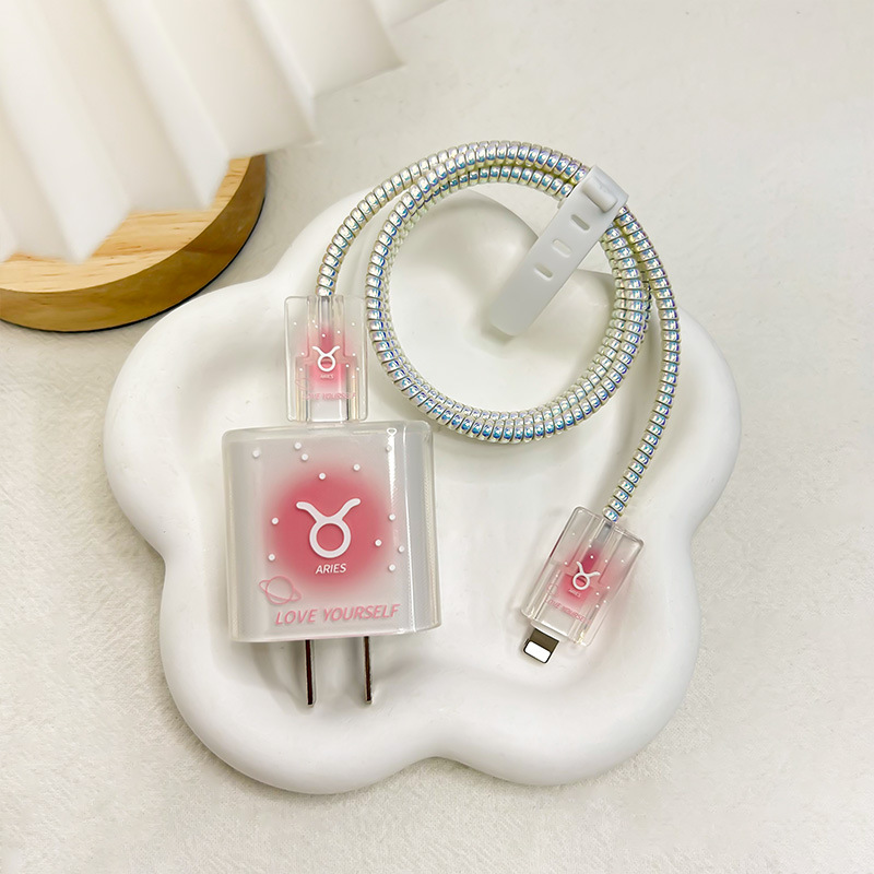Funda protectora para cargador Apple de 20W, cubierta para cabezal de cargador de carga rápida de 18W, clip para cable, protector de cable, creativo con los doce signos del zodiaco.