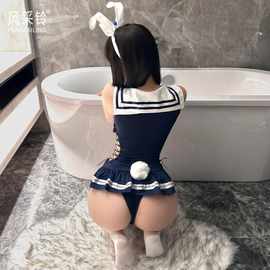 可爱禁欲系校园兔女郎制服免脱诱惑泳衣女绑带连体衣裙F139