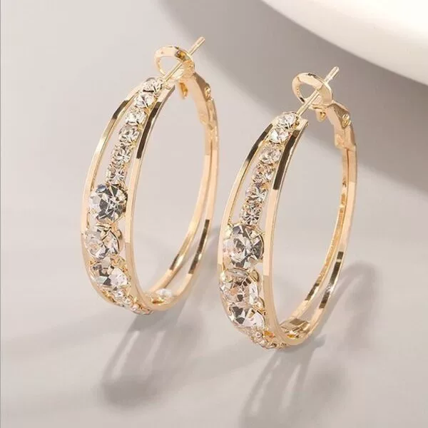 Cross-border new European and American style gold-plated rhinestone inlaid women's earrings simple large circle personality high-end earrings