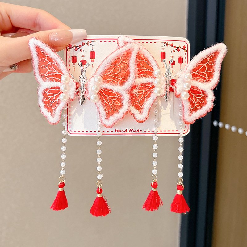 Horquillas Chinas Tradicionales para Niños, Materiales Mixtos, Decorativo, Con Borlas, para Hanfu y Año Nuevo