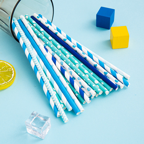Wholesale degradable paper straws disposable blue straws series banquet wedding theme decoration party
