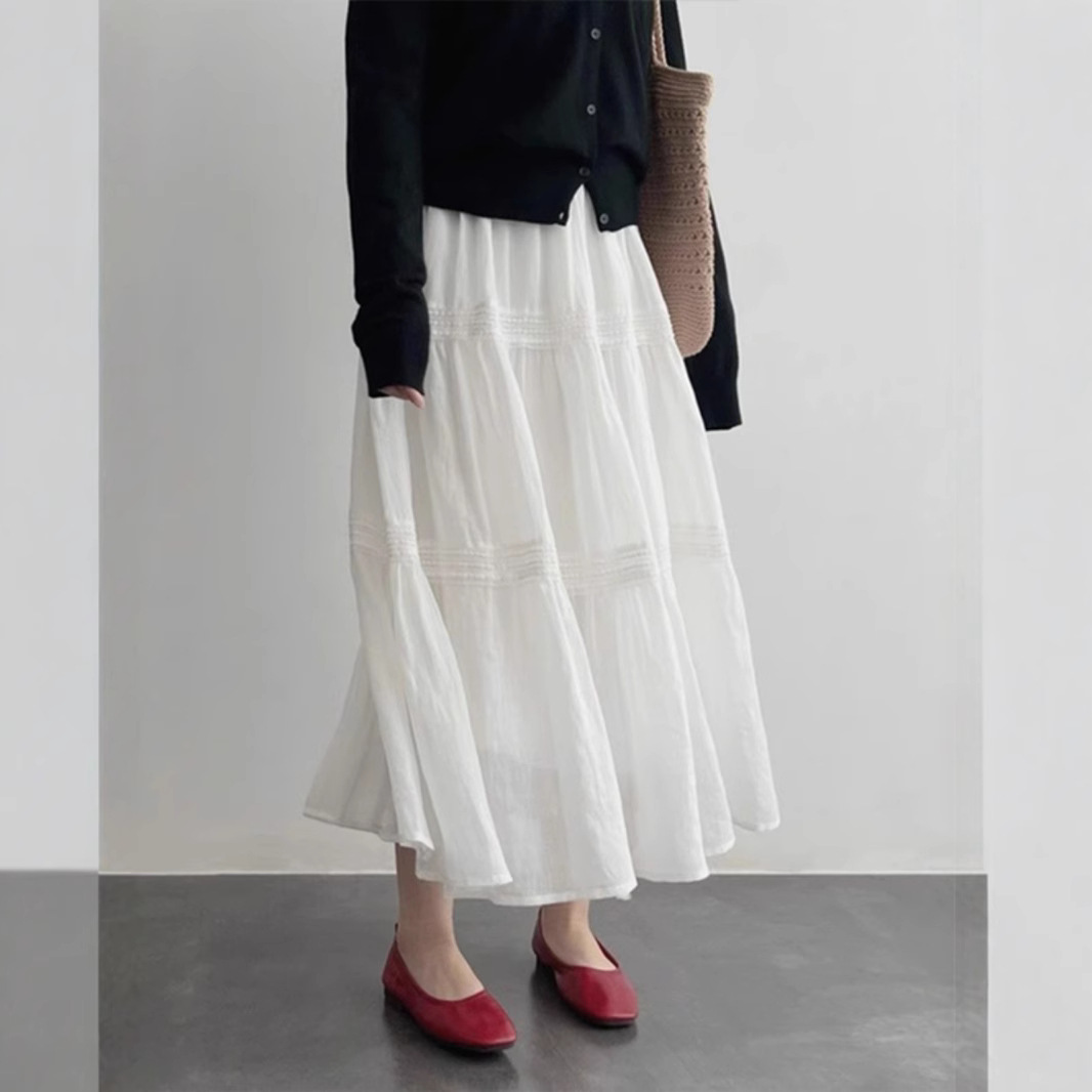 French Style Lace Skirt Women's Thin Early Autumn Design Sense High Waist Slimming Elegant All-match A- line Skirt Small Long Skirt