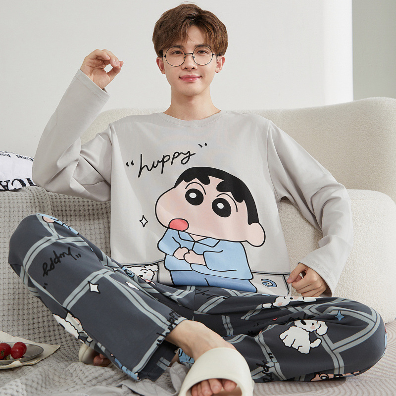 Teenagers' New Autumn Pajamas Pure Cotton Long-Sleeved Men's Casual Cute Home Clothes Loose Spring and Autumn Suits