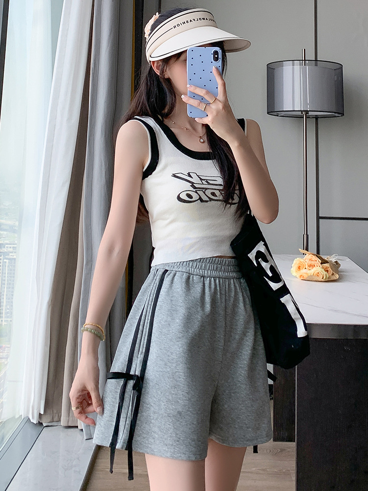 Pantalones Cortos Deportivos a Rayas para Mujer de Algodón, Cintura Elástica, para Deporte, para Verano
