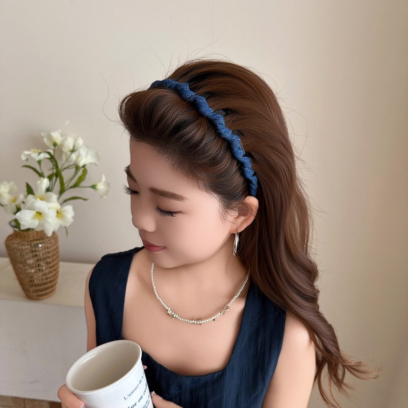 蓝色牛仔带齿防滑发箍女夏天2025新款高级感洋气头箍梳头发卡发饰|undefined