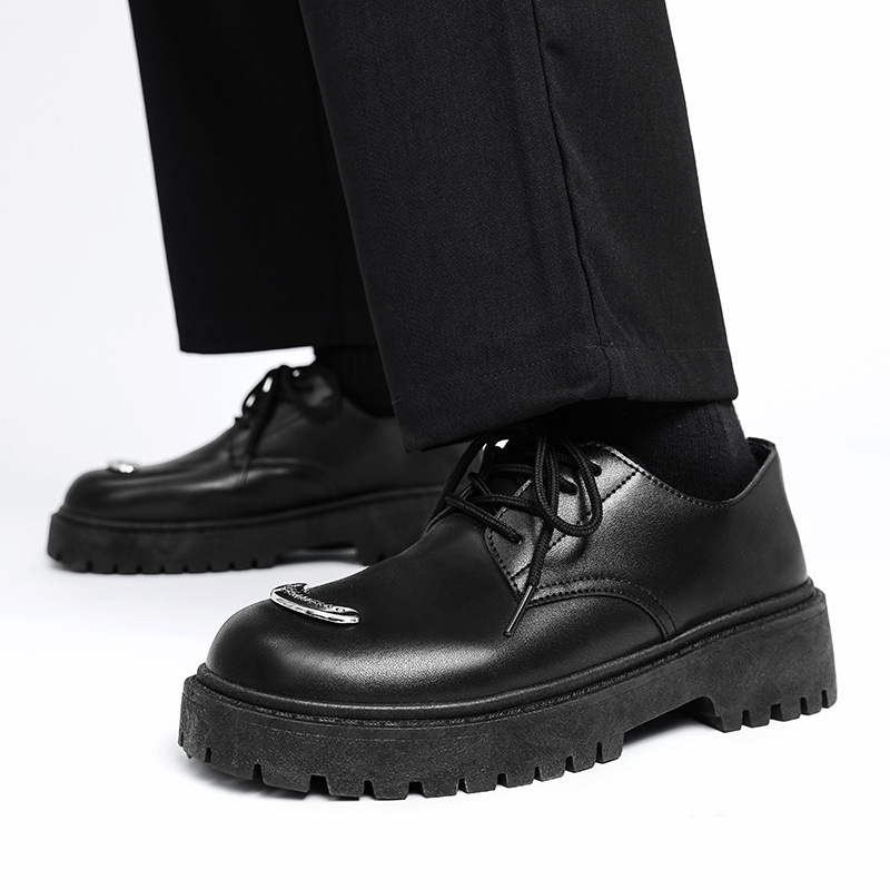 ShoeVault 2024 Nouvelles chaussures pour hommes de style britannique, en cuir, à bout large, décontractées, derbies, basses, à semelle épaisse, rehaussantes._voghion.com