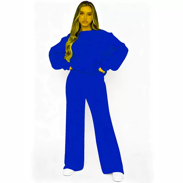 Cross-Border Autumn and Winter Ailo Silver Embossed Casual Sports Sweatshirt Set for Women with High-Waisted Wide-Leg Pants and Long Sleeves for Running and Fitness