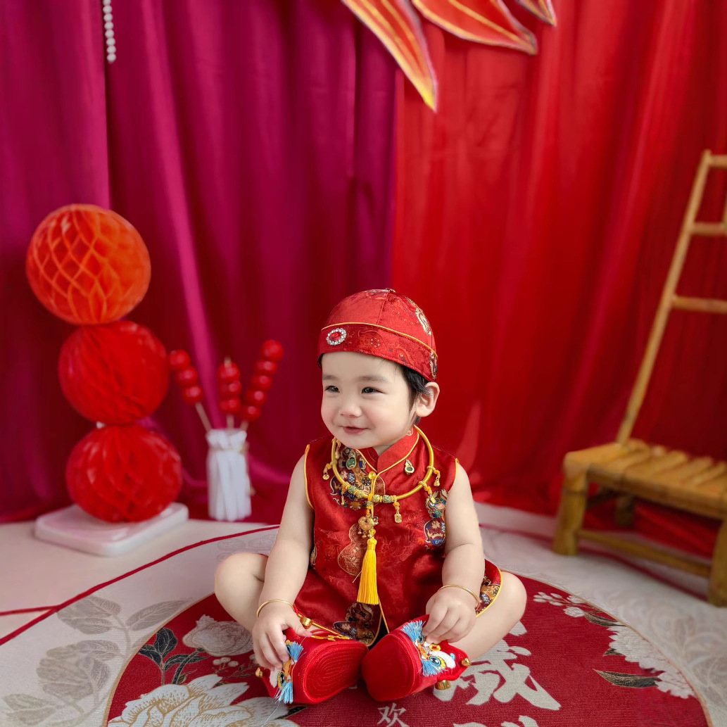 宝宝周岁礼服男婴儿生日抓周满月百天宴衣服新中式一岁唐装夏季薄