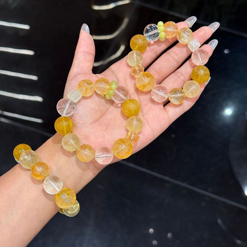 天然黄色系水晶多宝手链白水晶黄水晶黄萤石黄胶花黄方糖多宝手串|undefined