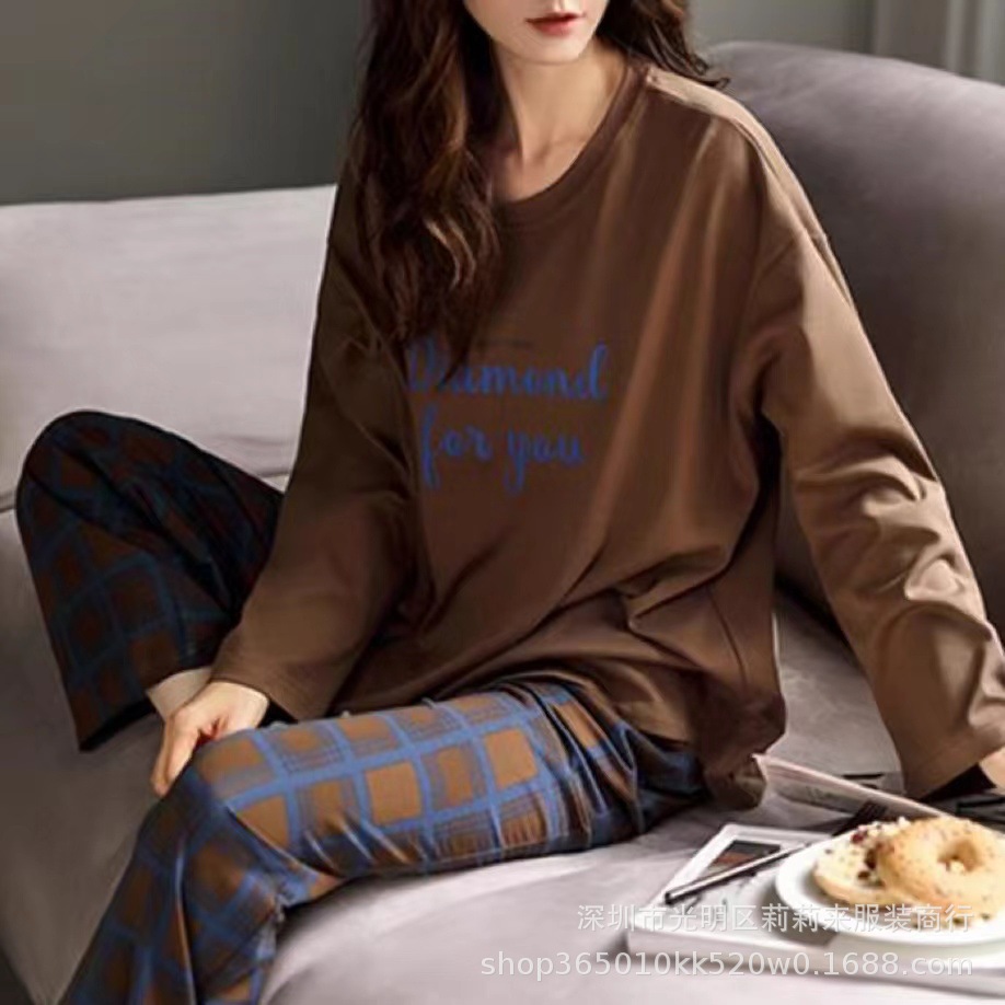 더블 롱 - 블루 레터 체크 팬츠