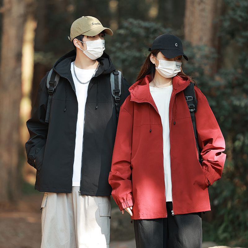 Outdoor Casual Simple Softshell Jacket Unisex Hooded Jacket for Young Men Solid Color Versatile Coat Durable and Practical