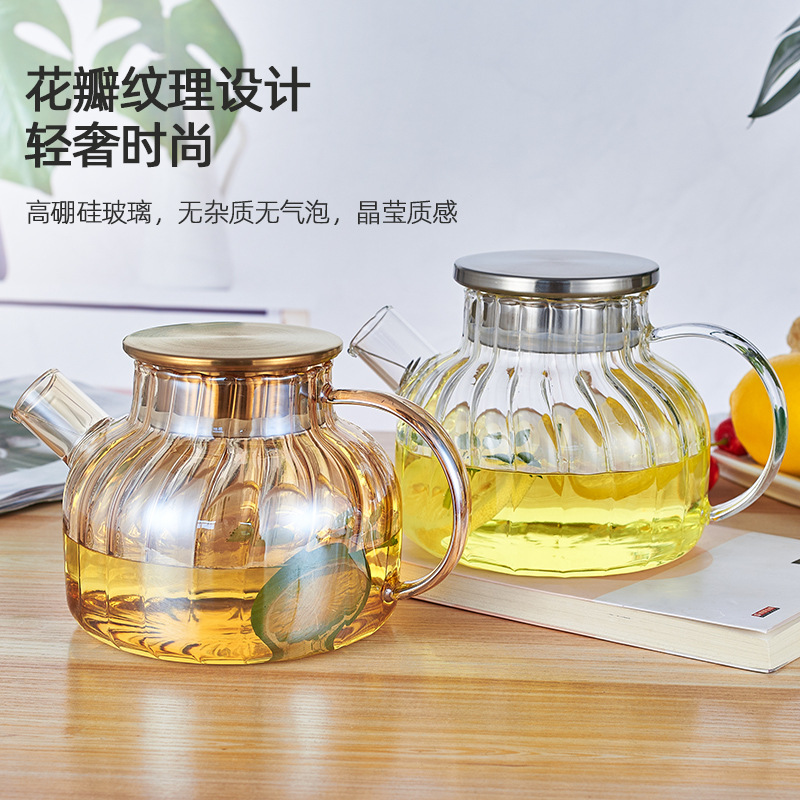 Factory Direct Sale High-Temperature Resistant Glass Cold Brew Jug, Juice Mug, Heatproof Striped Bamboo Lid Mug, Large Capacity Flower Tea Mug for Home Use