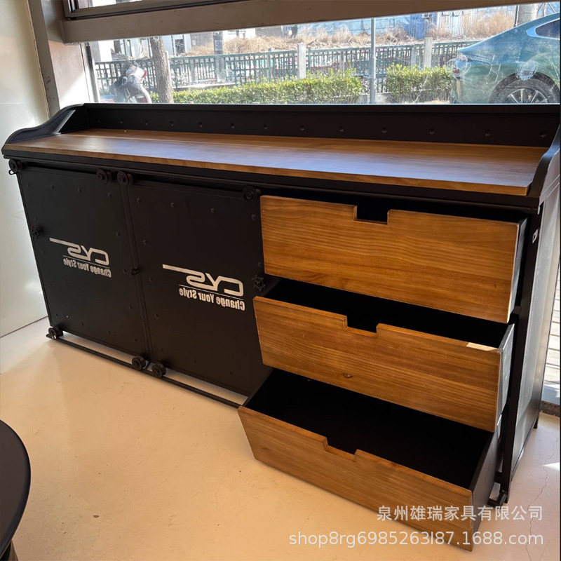American Loft Industrial Style Sideboard Iron Solid Wood Retro Storage Cabinet Living Room Dining Room Tea Cabinet Bar Side Cabinet