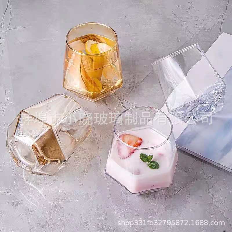 Hexagonal Red de vidrio creativo colorido borde dorado transparente Home bar KTV taza vino exterior promocional logo
