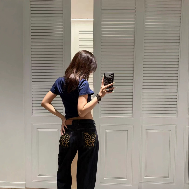 In stock! [Correct version] Song Yanfei's same style 26 Match Pocket embroidered drapey floor-length straight-leg jeans