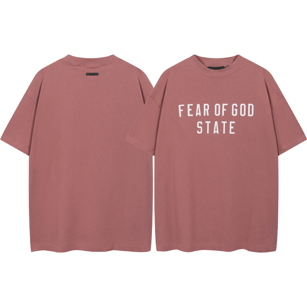 24FW nuevo FOG ESSENTIALS peso pesado letra impresa hombres y mujeres cuello redondo suelta camiseta de manga corta marea