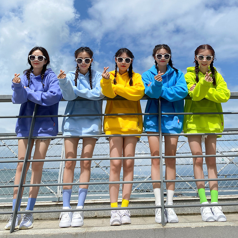 Candy Color Sisters Couple Loose Hooded Solid Color Sweater Women's Class Clothes Girlfriend Clothes Group Travel Photo Jacket