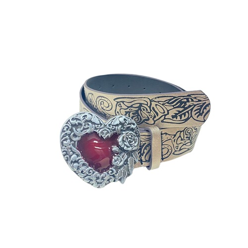 Punk-style Y2K spicy girl versatile gothic dark leather belt retro personalized floral heart belt for men and women