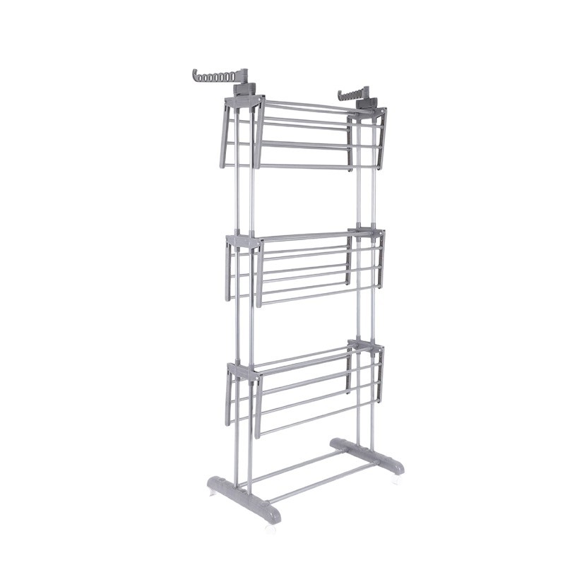 Estante metálico doble para secar ropa, de pie, multifuncional, plegable en forma de alas, disponible para envío transfronterizo.