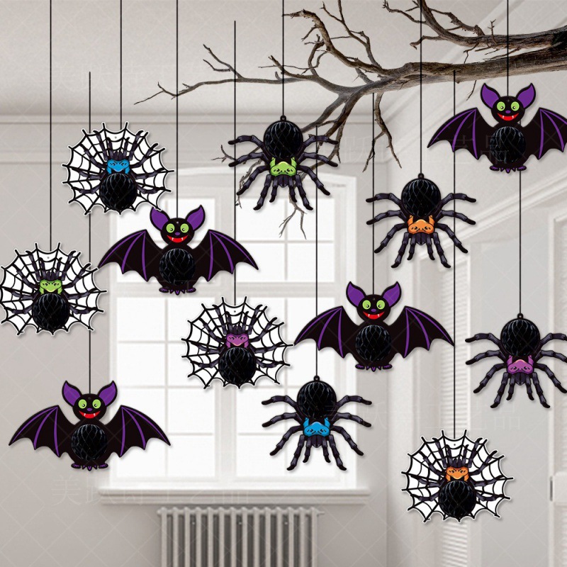 Suministro directo de fábrica Decoración de fiesta de Halloween Adornos de panal Decoración de Halloween Disposición de techo Adornos de panal