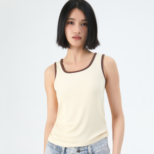 Ladies' Strappy Color-blocked Collage Tank Top for Spring and Summer, Fitted and Slimming, Student Basic Top