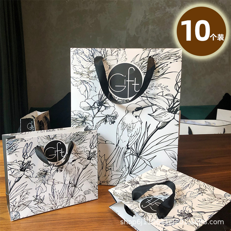 复古中国风花鸟高档礼品袋加厚白卡纸袋手提袋子印刷logo零售批发