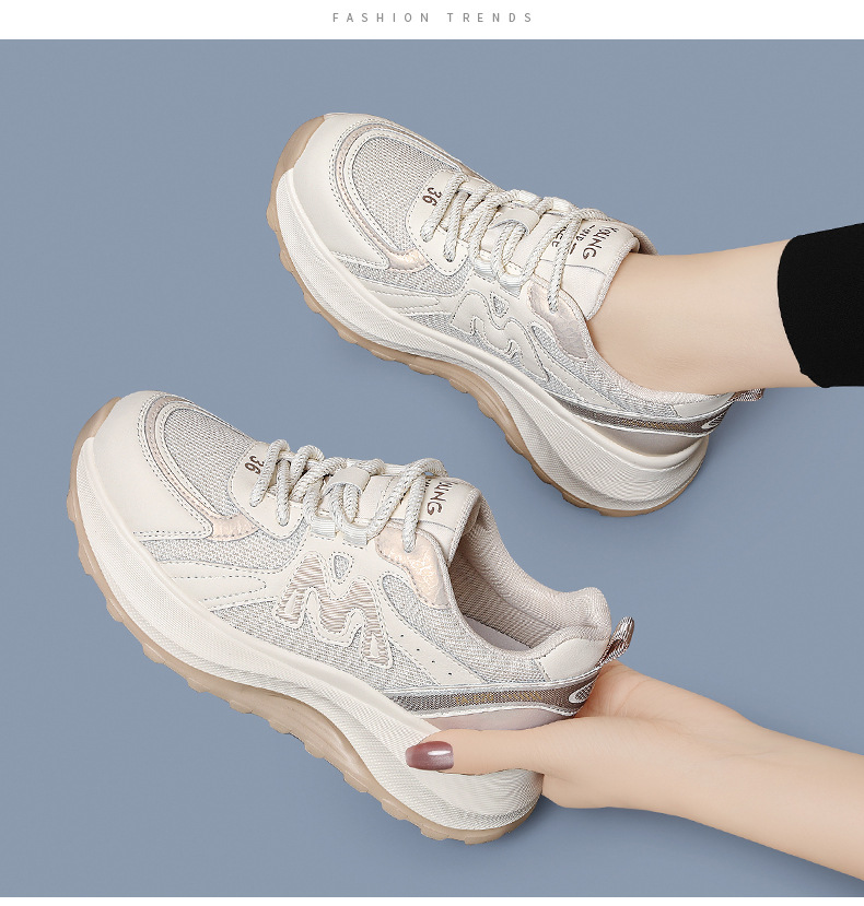 Giày sneaker nữ da thật kiểu waffle đế dày lưới thoáng khí mùa xuân hè 2026 — Trà sữa 7055, 7055 màu xám chi tiết 10