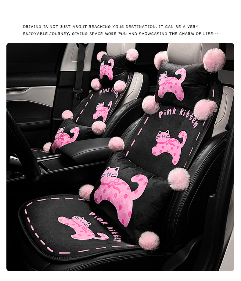 Cute Cat Car Seat Cushion, High-End Creative Cartoon Car Warm Anti-Slip Seat Cover, Winter Plush Seat Cushion