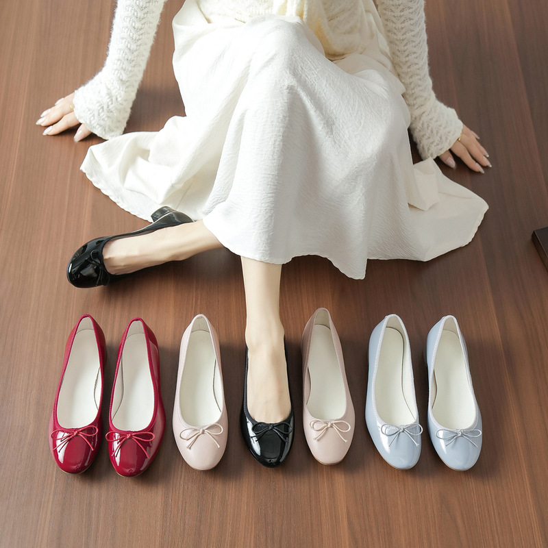 Bowknot leather-soled ballet shoes, new fashion trendy versatile slip-on shoes for women, comfortable Mary Jane shoes