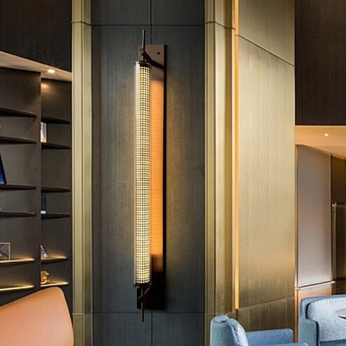 Stainless Steel Long Atmosphere Wall Lamp American Bronze Round Hole Mesh Lamp Hotel Sales Office Corridor LED Warm Light