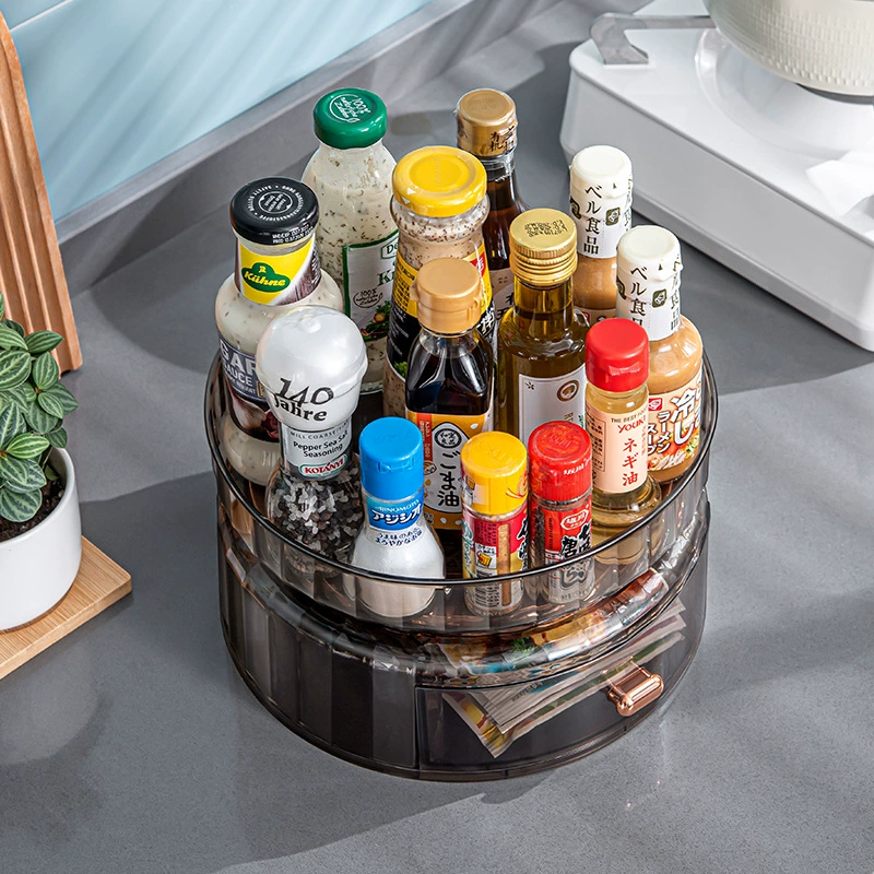 Kitchen rotating condiment storage rack countertop condiments oil salt sauce vinegar storage rack seasoning jar storage artifact