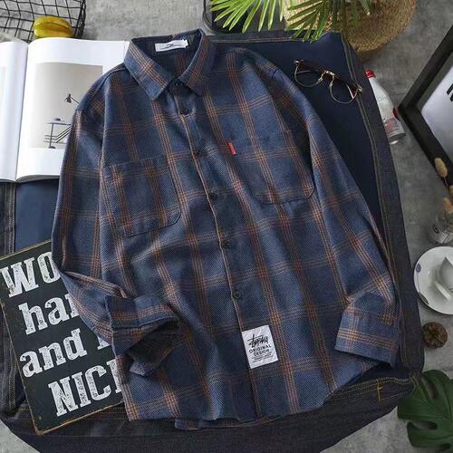 Men and Women Long Sleeve Couple Retro Checkered Four-Season Student Korean Style Trendy Versatile Shirt Blouse Loose Hong Kong Style