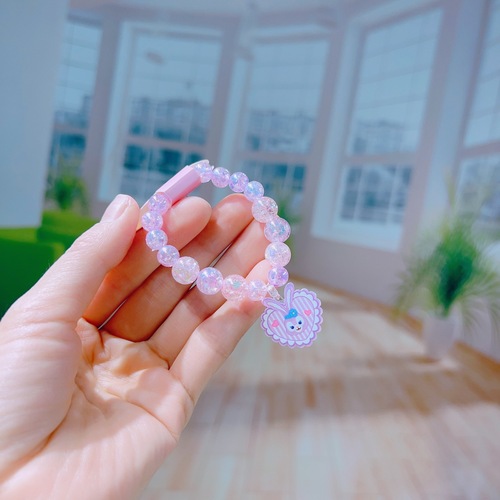 Baby cartoon bracelet bracelet with texture, high elasticity, purple crystal beads, children's hand jewelry, girl's cute rabbit